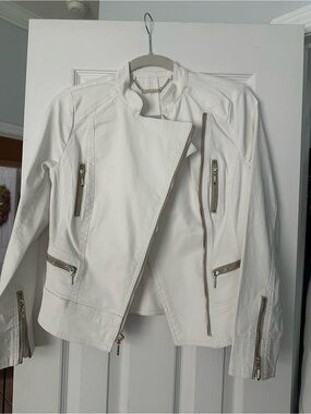 White House Black Market Women's White Asymmetrical Zip Moto Jacket